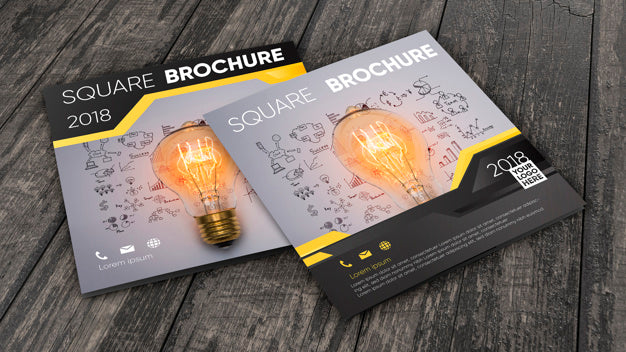 Free Square Brochure Mockup On Wooden Surface Psd