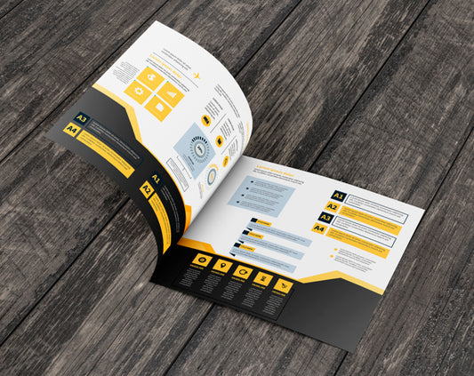 Free Square Brochure Mockup On Wooden Surface Psd