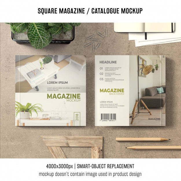 Free Square Magazine Or Catalogue Mockup On Table Psd