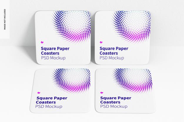 Free Square Paper Coasters With Mug Mockup Psd