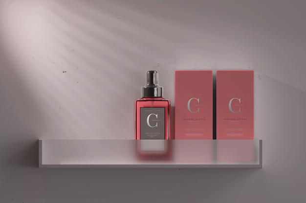 Free Square Perfume Bottle With Box Mockup Psd