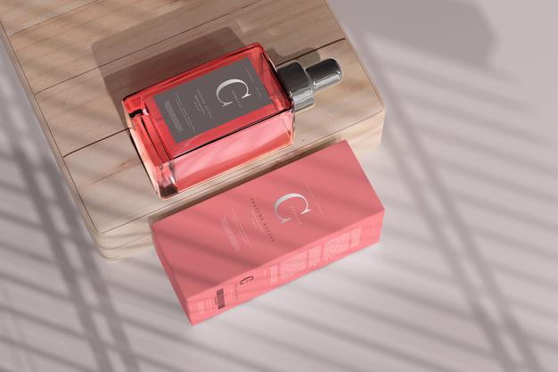 Free Square Perfume Bottle With Box Mockup Psd