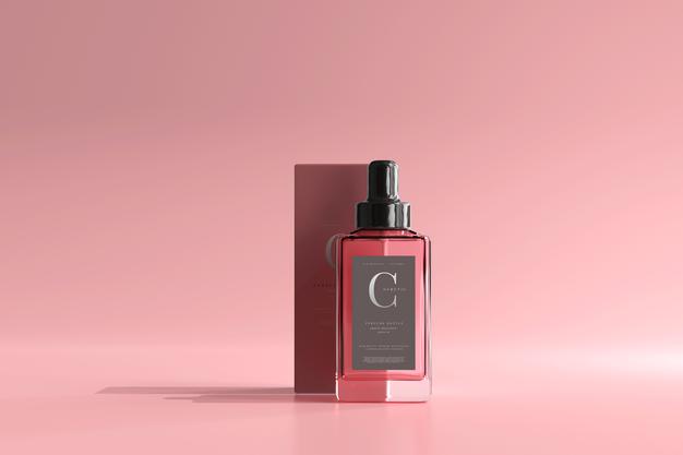 Free Square Perfume Bottle With Box Mockup Psd