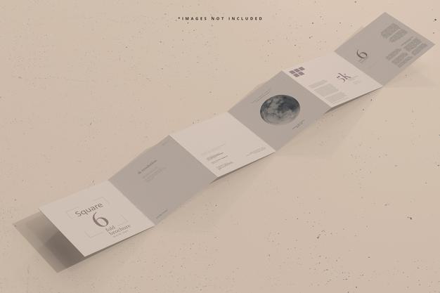 Free Square Six Fold Brochure Mockup Psd