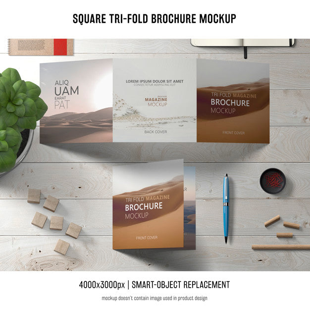 Free Square Tri-Fold Brochure Mockup Psd