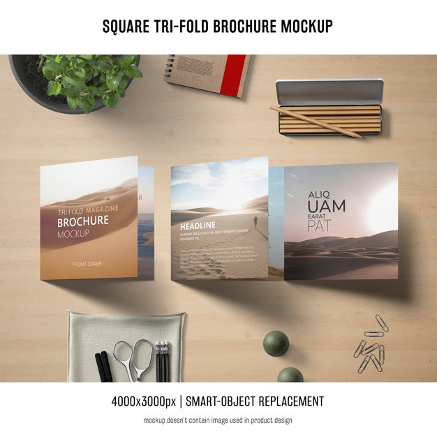 Free Square Tri-Fold Brochure Mockup Psd