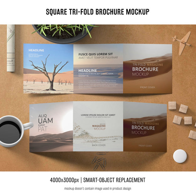 Free Square Tri-Fold Brochure Mockup Psd