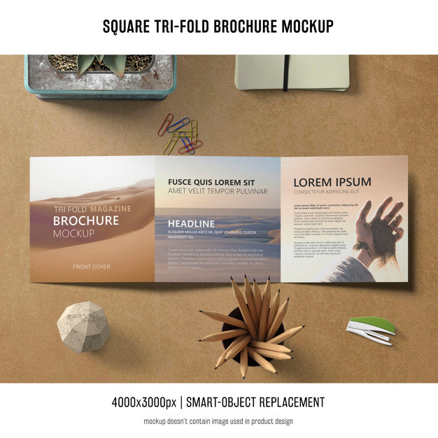 Free Square Tri-Fold Brochure Mockup Psd