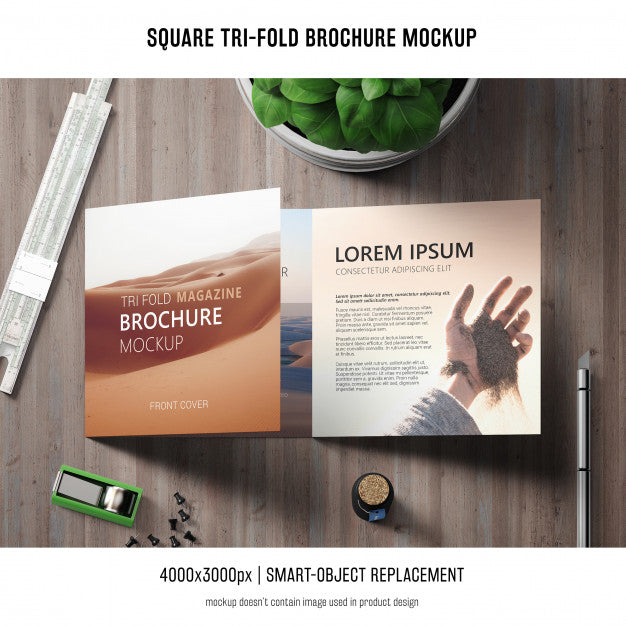 Free Square Tri-Fold Brochure Mockup Psd