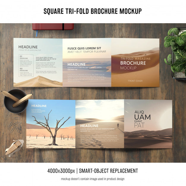 Free Square Tri-Fold Brochure Mockup Psd