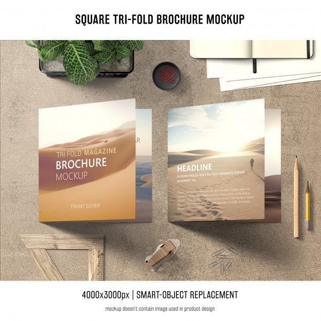 Free Square Tri-Fold Brochure Mockup Psd