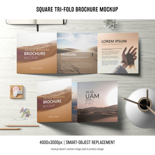 Free Square Tri-Fold Brochure Mockup Psd