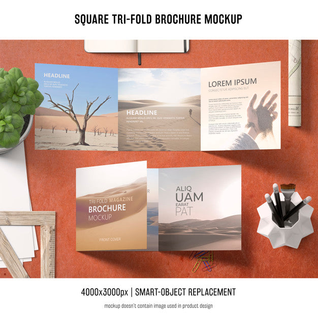 Free Square Tri-Fold Brochure Mockup Psd