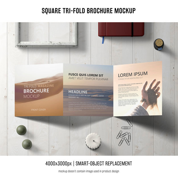 Free Square Tri-Fold Brochure Mockup Psd