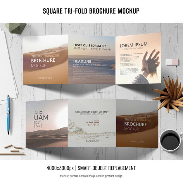 Free Square Tri-Fold Brochure Mockup Psd