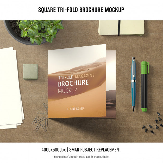 Free Square Tri-Fold Brochure Mockup Psd