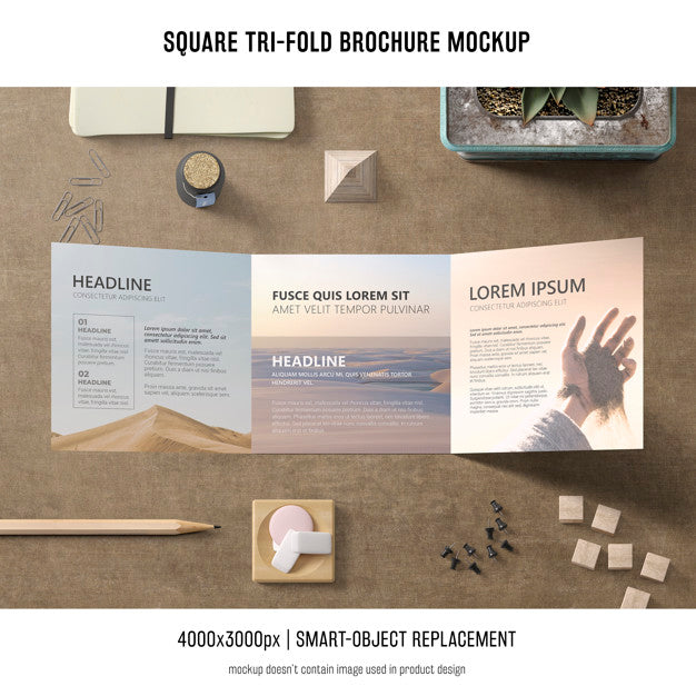 Free Square Tri-Fold Brochure Mockup Psd