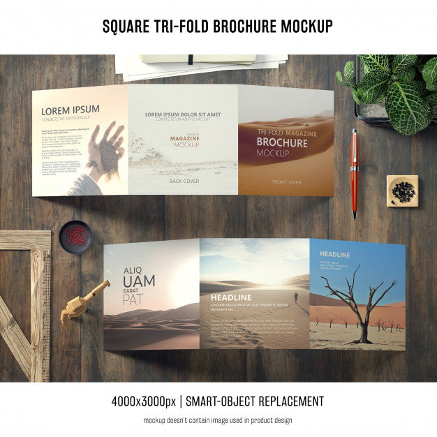 Free Square Tri-Fold Brochure Mockup Psd