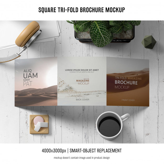 Free Square Tri-Fold Brochure Mockup Psd