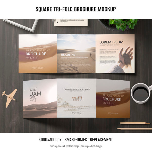 Free Square Tri-Fold Brochure Mockup Psd