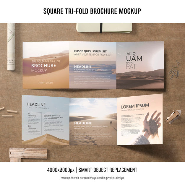 Free Square Tri-Fold Brochure Mockup Psd