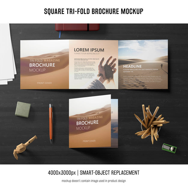 Free Square Tri-Fold Brochure Mockup Psd