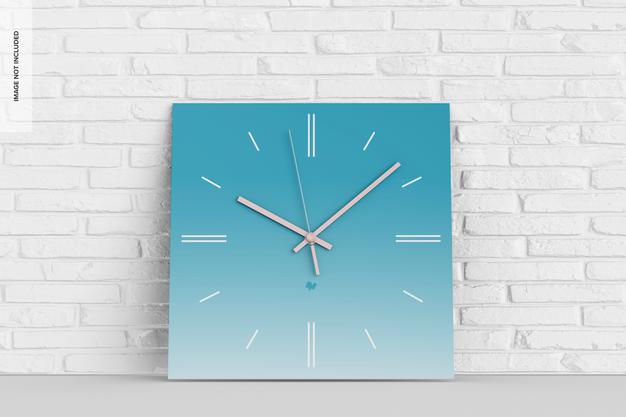 Free Square Wall Clock Mockup, Leaned Psd