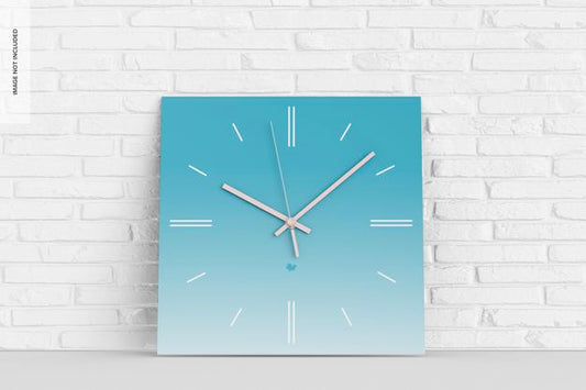 Free Square Wall Clock Mockup, Leaned Psd