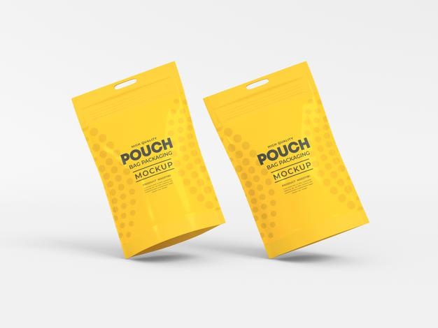 Free Stand Up Glossy Pouch Bag Mockup Psd