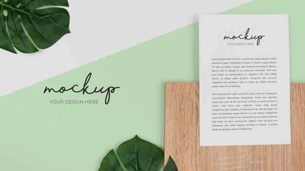 Free Stationery Arrangement With Plant Flat Lay Psd