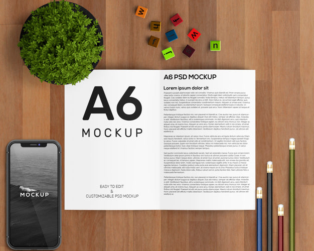 Free Stationery Concept With A6 Brochure Mockup Psd