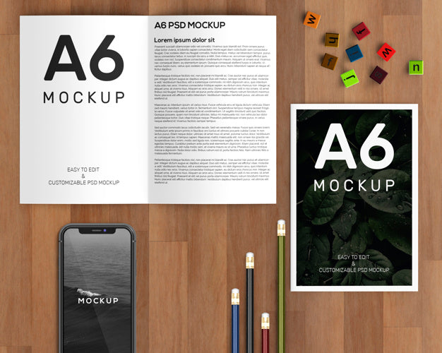 Free Stationery Concept With A6 Brochure Mockup Psd