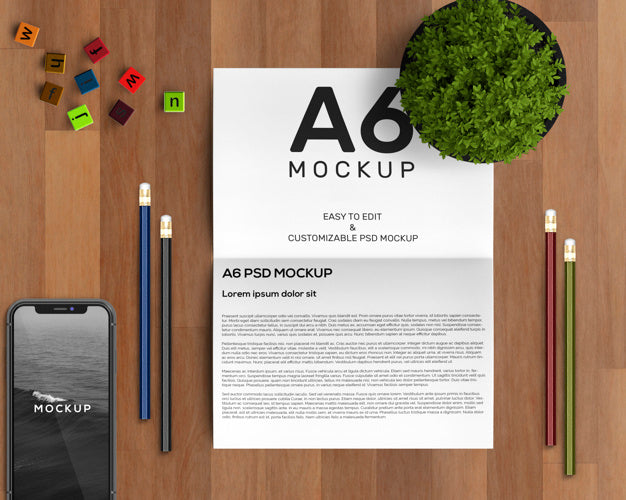 Free Stationery Concept With A6 Brochure Mockup Psd