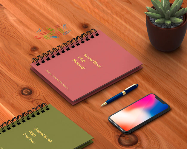 Free Stationery Concept With Spiral Book Mockup Psd