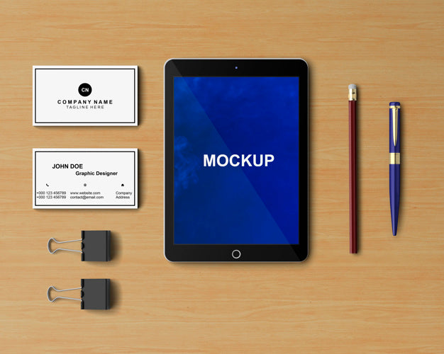 Free Stationery Concept With Tablet Mockup Psd