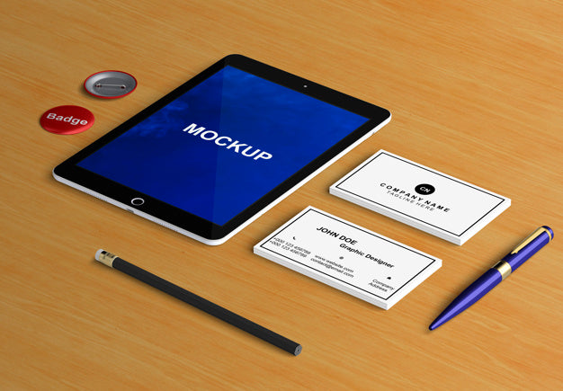 Free Stationery Concept With Tablet Mockup Psd