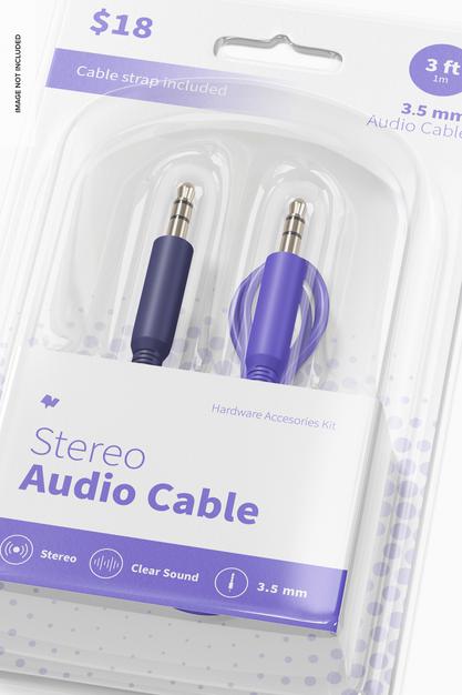 Free Stereo Audio Cable Mockup, Close Up Psd