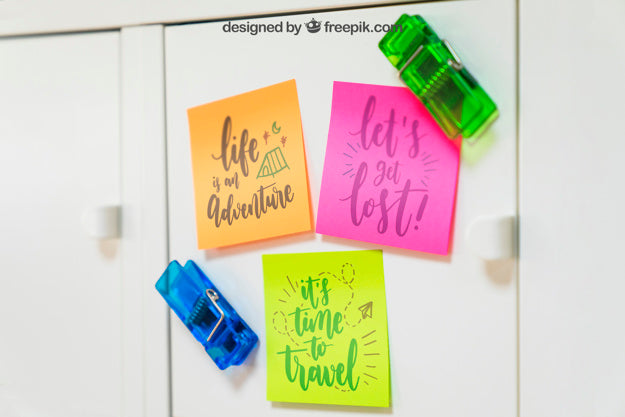 Free Sticky Note Mockup On Cupboard Psd