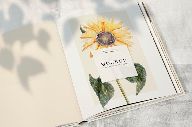 Free Sunflower On A Magazine Mockup With A Blank Space Psd