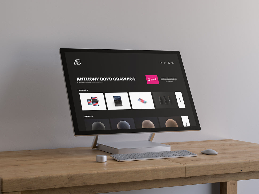 Free Surface Studio On Table Mockup