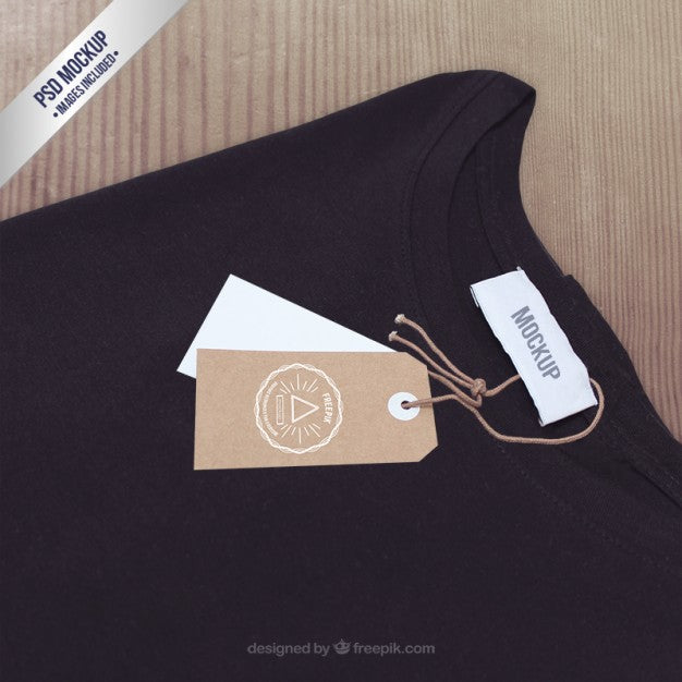 Free Black T-Shirt Paper Label Mockup