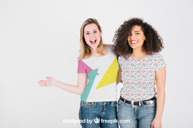 Free T Shirt Mockup With Happy Women Psd