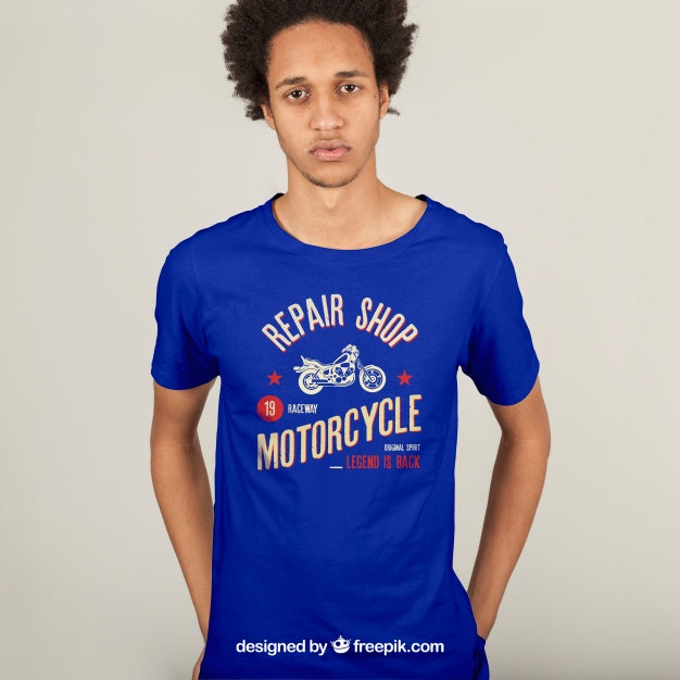 Free Man Wearing a Blue T-Shirt Mockup