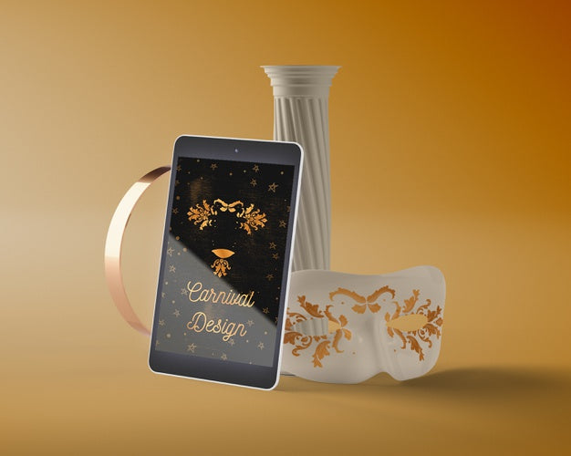 Free Tablet Beside Carnival Decorations Psd