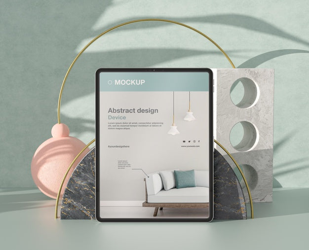 Free Tablet Mock-Up Composition With Stone And Metallic Elements Psd