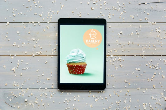 Free Tablet Mockup With Kitchen Concept Psd