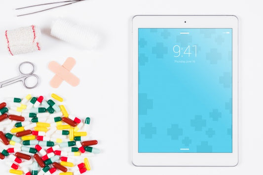 Free Tablet Mockup With Medical Concept Psd