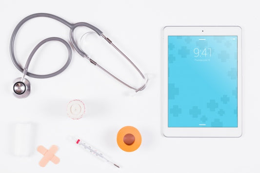 Free Tablet Mockup With Medical Concept Psd