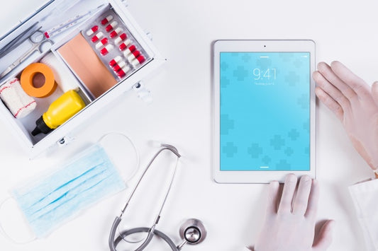 Free Tablet Mockup With Medical Concept Psd