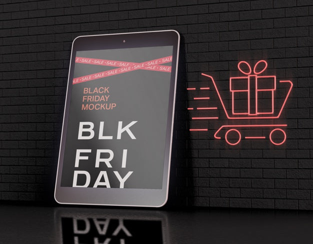 Free Tablet Screen Mockup. Black Friday Concept Psd